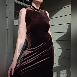 Vintage Ronni Nicole Brown Velvet High-neck Sleeveless Maxi Dress Plus Size 16